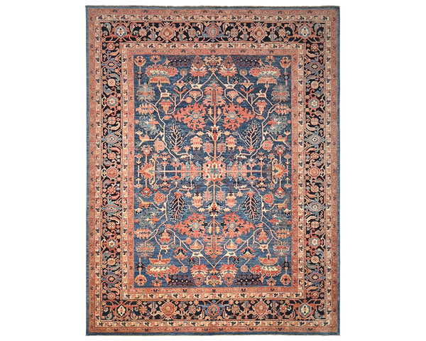 9x12 Blue Aryana Afghan Hand Knotted Veg Dye Wool Area Rug